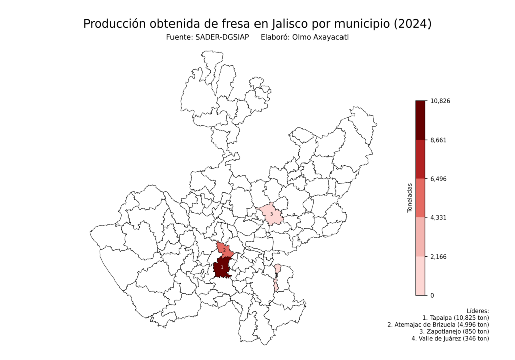 México Producción Agrícola Fresa Jalisco (producción obtenida)