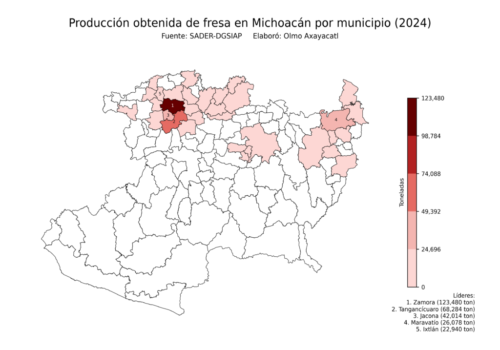México Producción Agrícola Fresa Michoacán (producción obtenida)