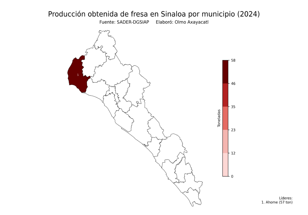 México Producción Agrícola Fresa Sinaloa (producción obtenida)