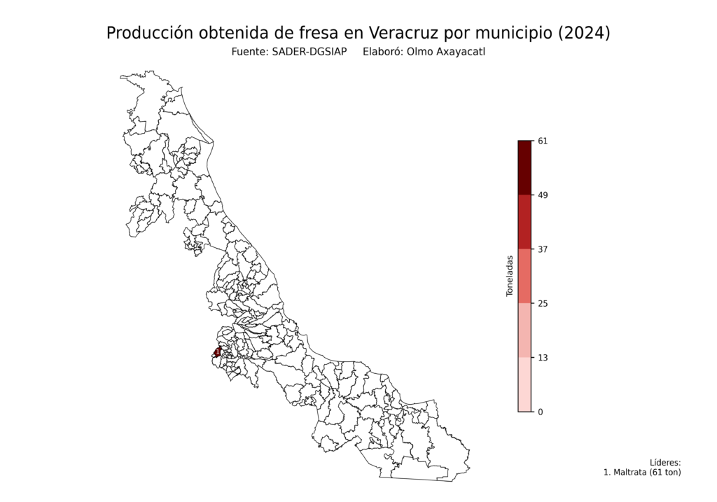 México Producción Agrícola Fresa Veracruz (producción obtenida)